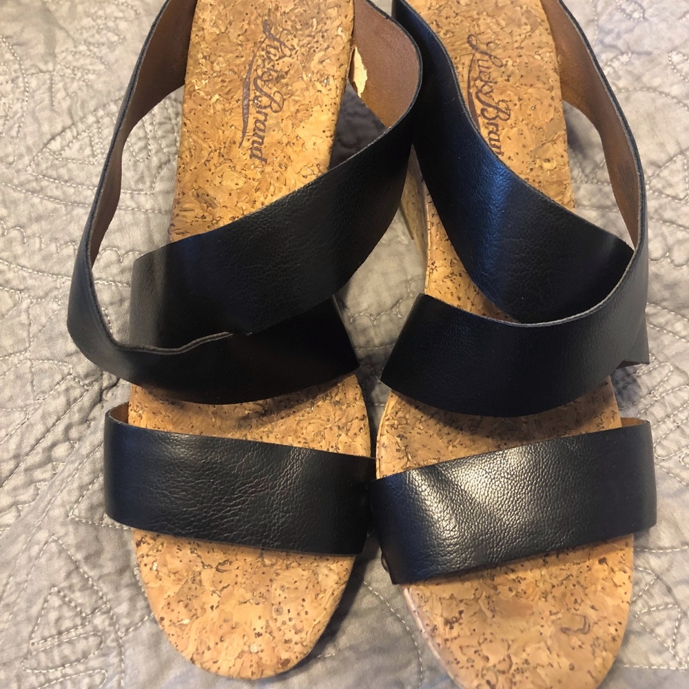 Lucky Brand Black Leather Wedges (Size 8)